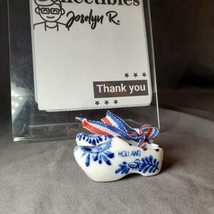 VTG Hand Painted Porcelain Miniature Dutch Clogs Holland Blue Delft Windmills